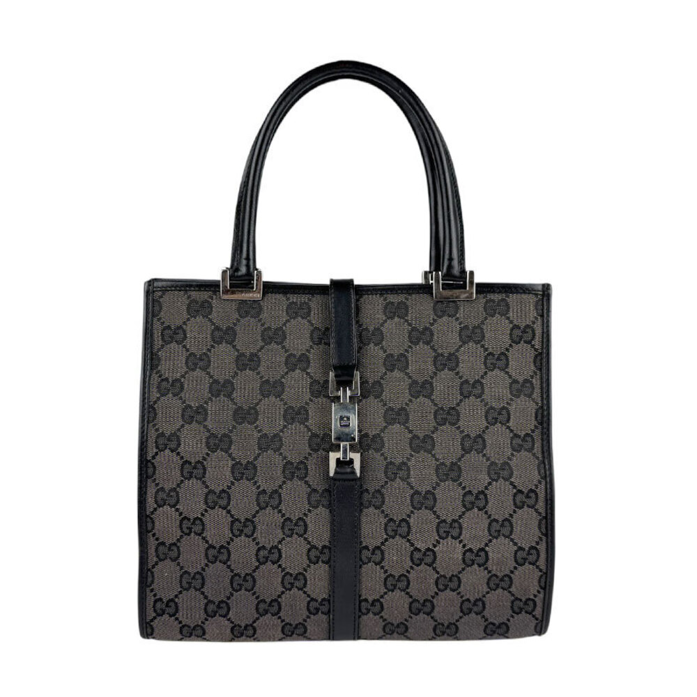 Gucci Top Handle Bag GG Canvas Leather Black